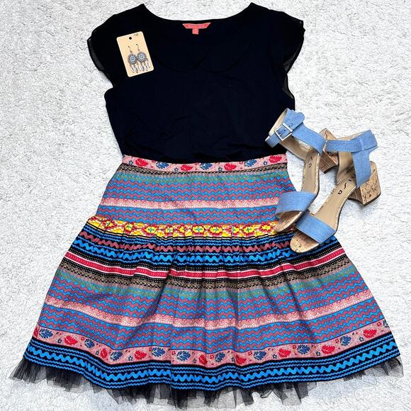 Roja Colorful Mini Circle Skirt Tulle Trim Colorful Southwest Print Sz: M - Picture 1 of 9